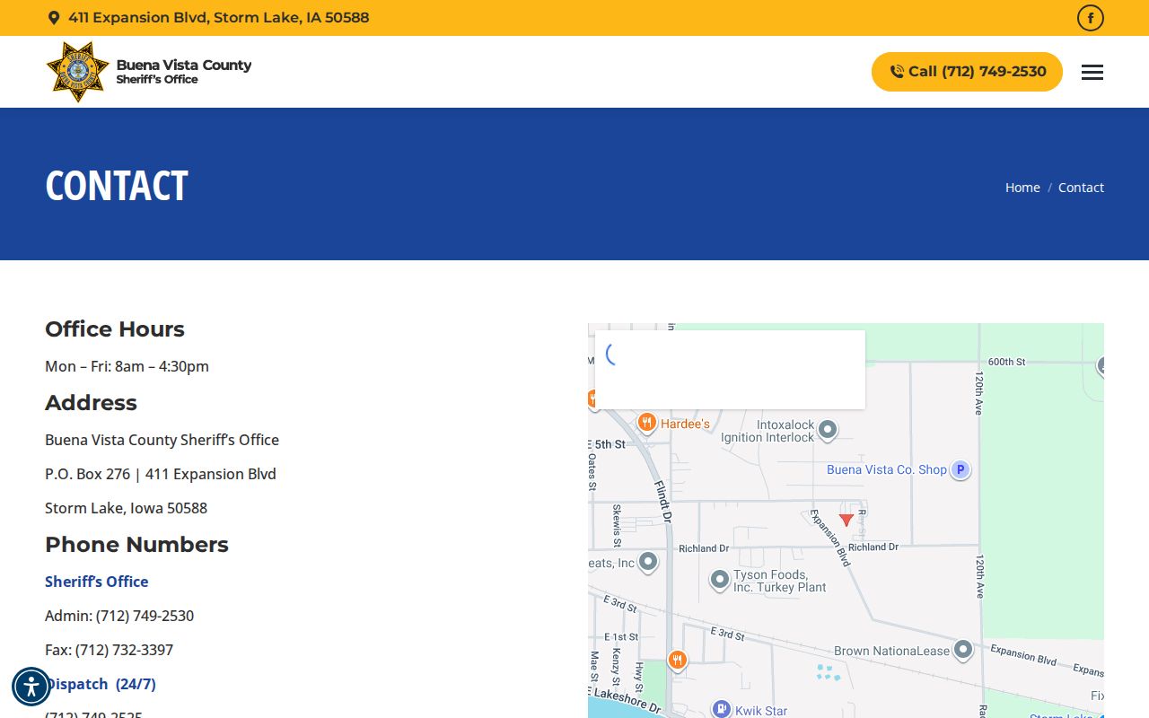 Buena Vista County warrant records sheriff contact panel